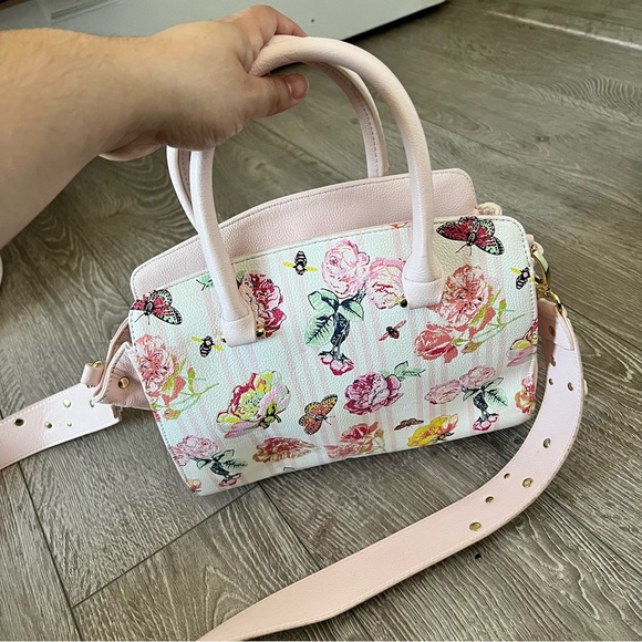 BETSEY JOHNSON SATCHEL TRIPLE COMPT PINK FLORAL BLUSH - Picture 4 of 7